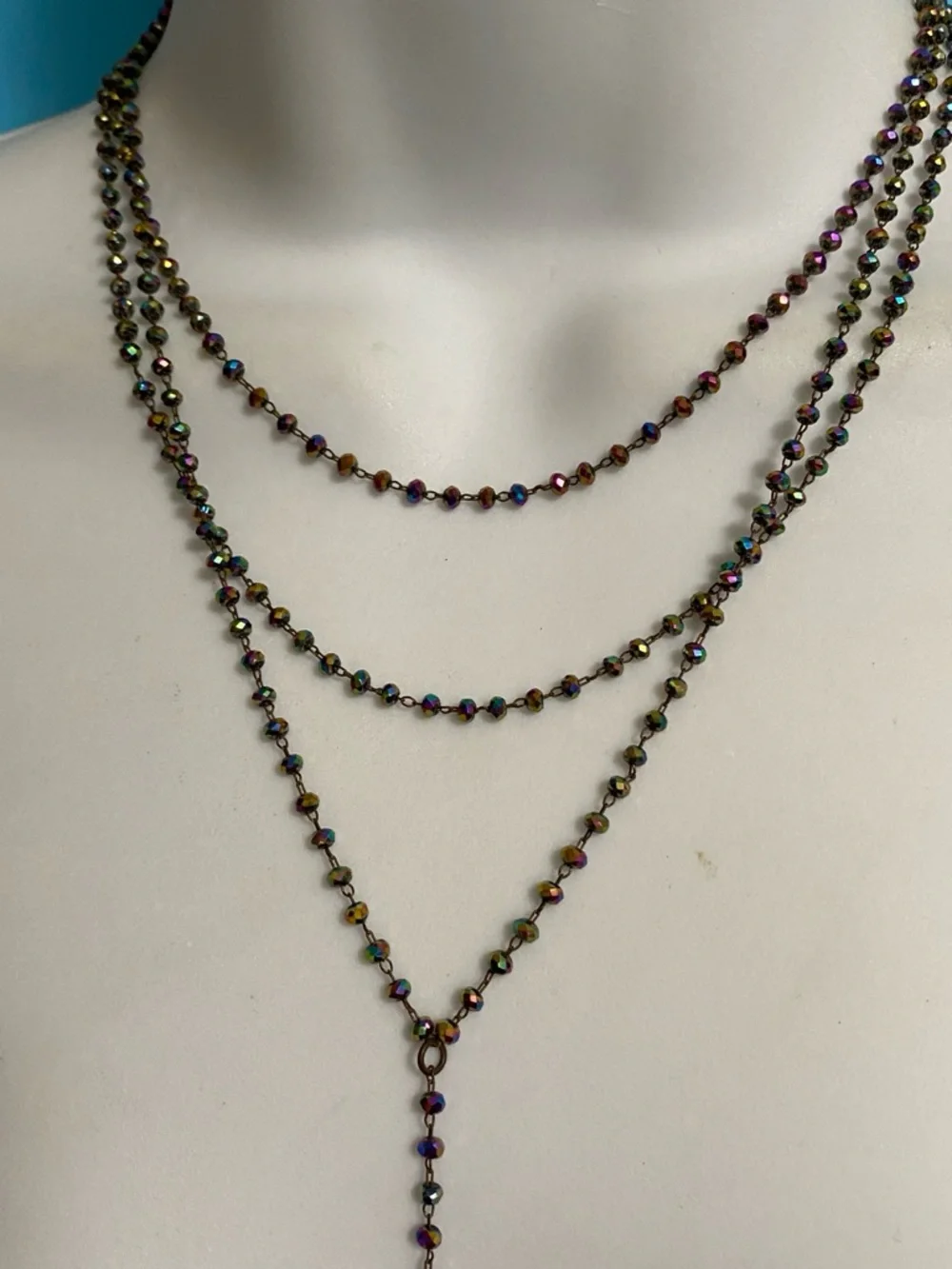 RAW & REBELLIOUS Multi-Layer Lariat Aurora Borealis Crystal Necklace